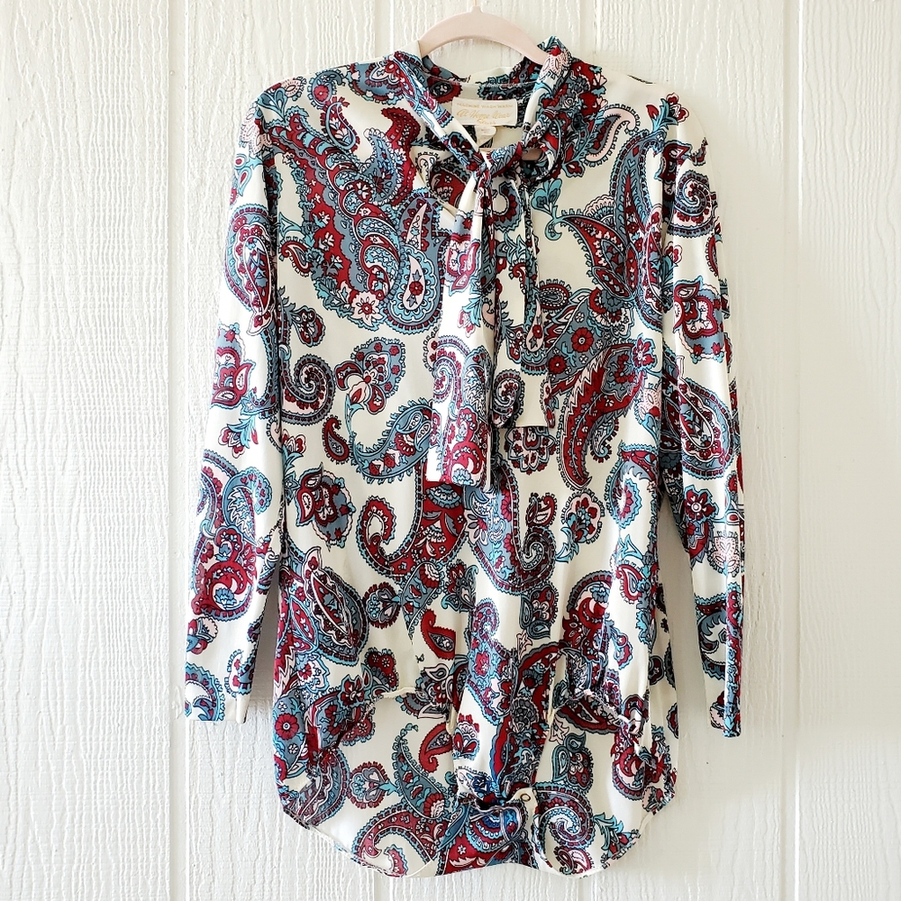 Vintage 70's At Home Wear Sears Paisley Body Suit Ties at Neck Polyester Large